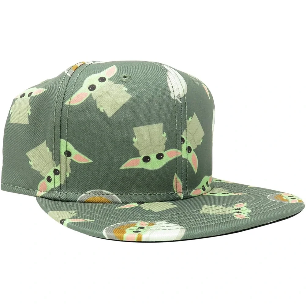 Green Baby Yoda Patterned Snapback Hat NEW